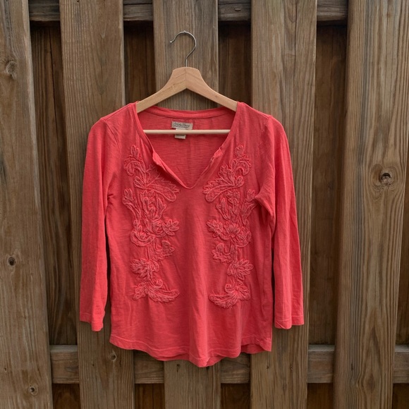 Lucky Brand Embellished Coral LS Tee - Picture 2 of 8
